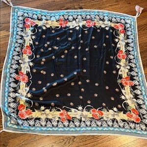 Johnny Was Floral Black Silk Scarf